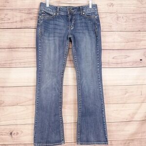 Wrangler Bootcut Jeans Womens 7/8 x 32 Blue Med Wash Rhinestone Embroidered